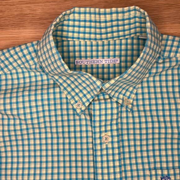 Southern Tide Button Down Shirt Checkered Blue Yellow Long sleeve Men’s Medium - Picture 2 of 6